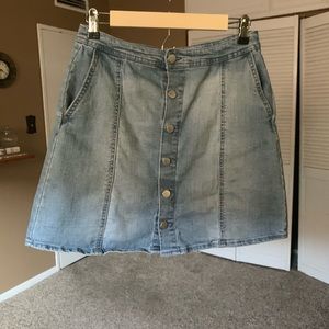 A-line, denim mini skirt